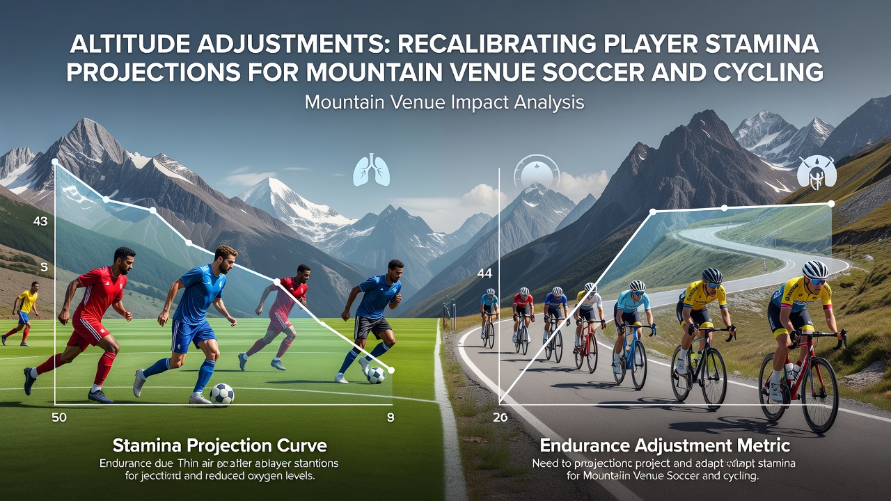 Stamina projection charts and elevation data overlays for soccer and cycling events at mountain venues