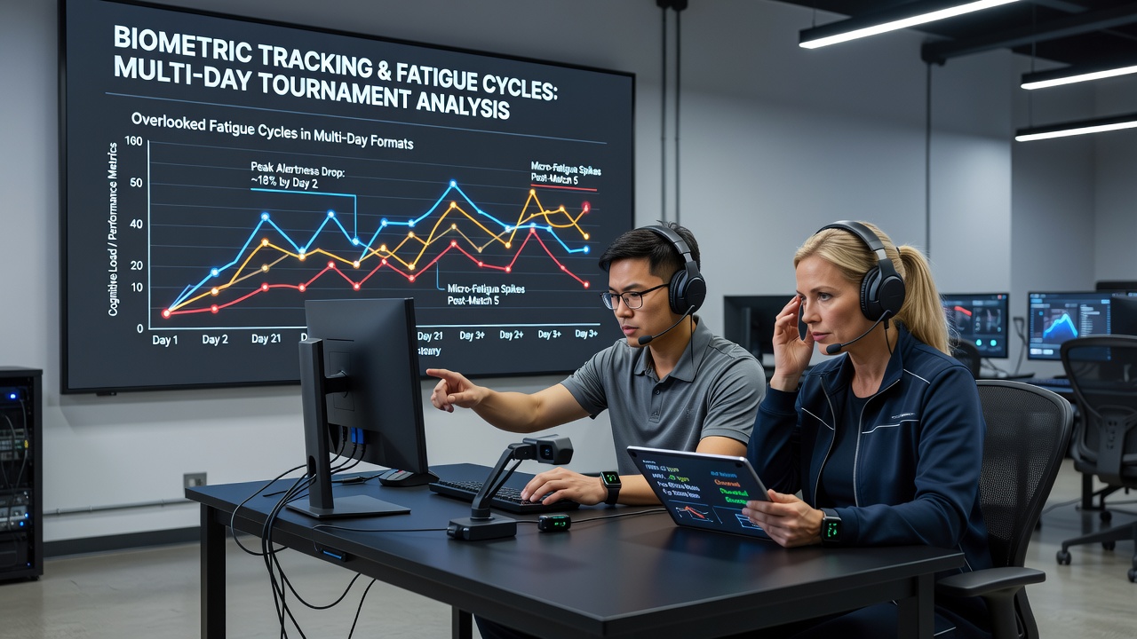 Coaches reviewing biometric dashboard data during a basketball tournament