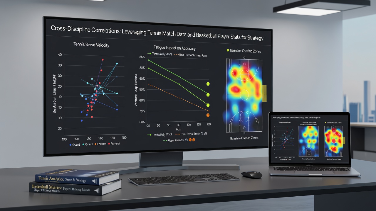 Analytical dashboard displaying tennis rally statistics merged with basketball player efficiency graphs