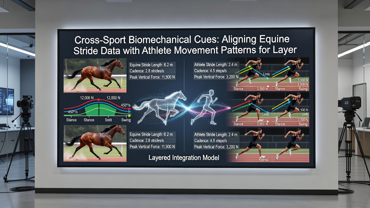 Side-by-side visualization of equine and human movement pattern overlays used in biomechanical analysis