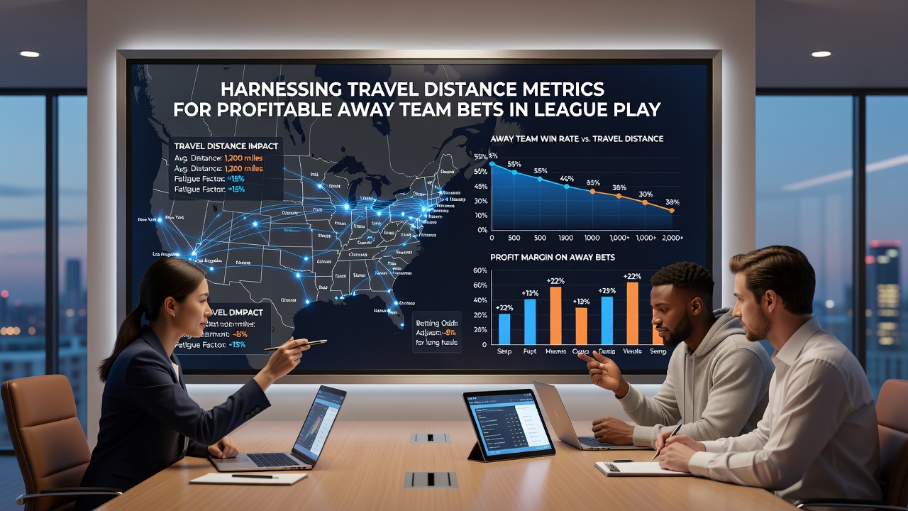 Chart displaying away team win percentages correlated with travel mileage in league competitions