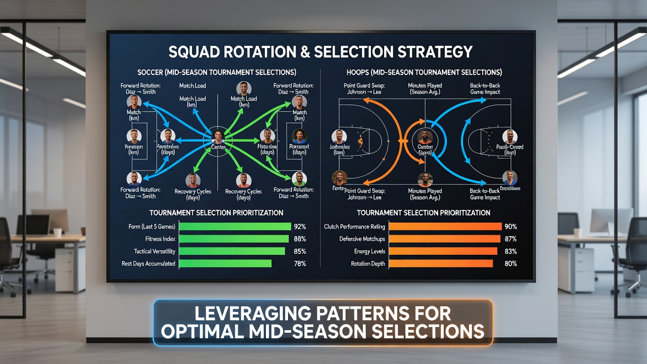 Basketball players executing a full unit substitution during a fast-paced mid-season tournament game