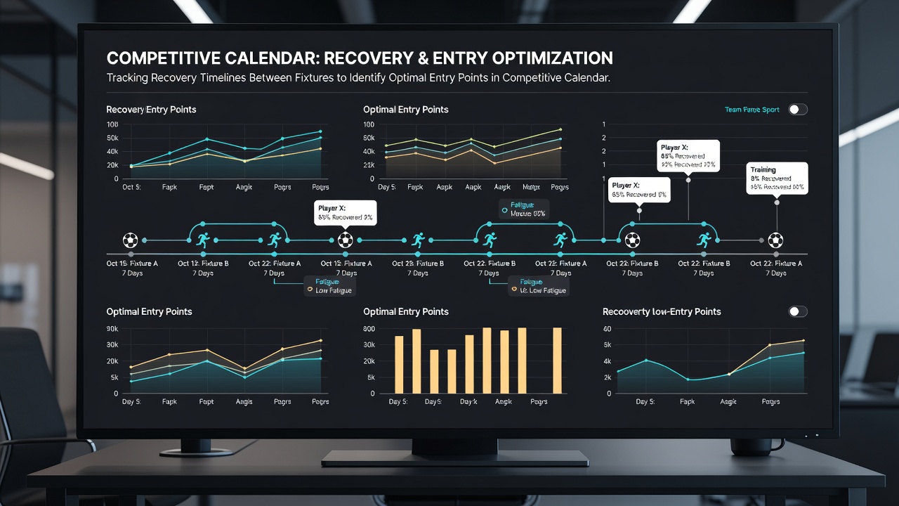 Detailed calendar view showing fixture gaps and performance metrics overlaid on a digital dashboard